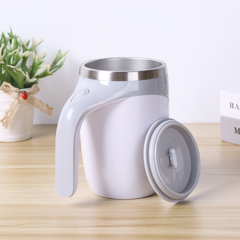 White USB Rechargeable Automatic Stirring Mug - 320ml, Magnetic Mixing Coffee Cup, 12x11x15cm-0